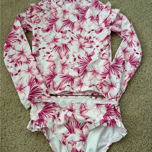 Janie and Jack Pink and White Floral Rashguard Swim Set